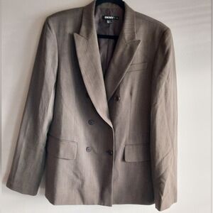 DKNY Vintage Brown & Cream Herringbone 100% Wool Blazer